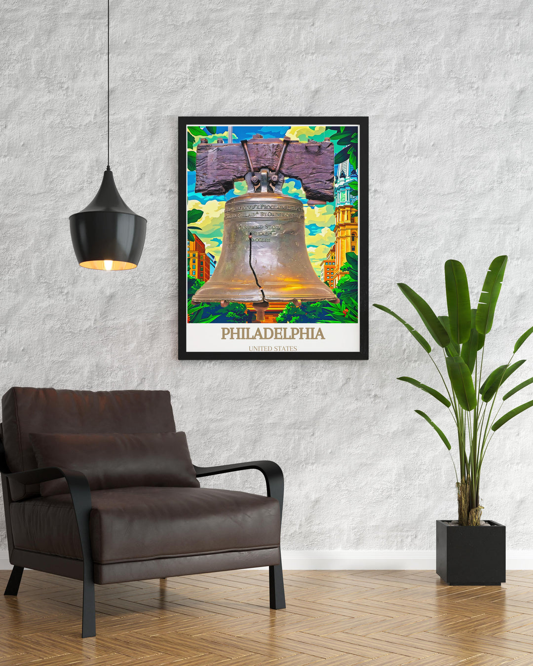 Modern Philadelphia print showcasing Liberty Bell adding sophistication to living rooms or as a thoughtful gift