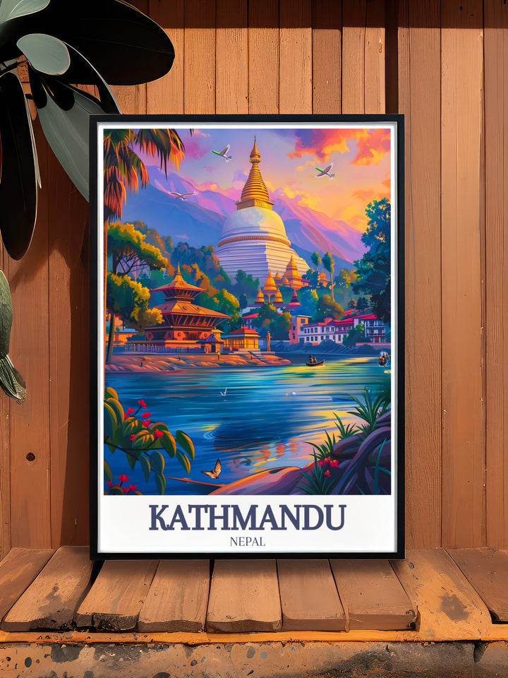 Celebrate Nepals cultural heritage with this Kathmandu art print. Featuring the legendary Mount Everest and the historic Durbar Square, this print is the perfect addition to any travel lovers home.