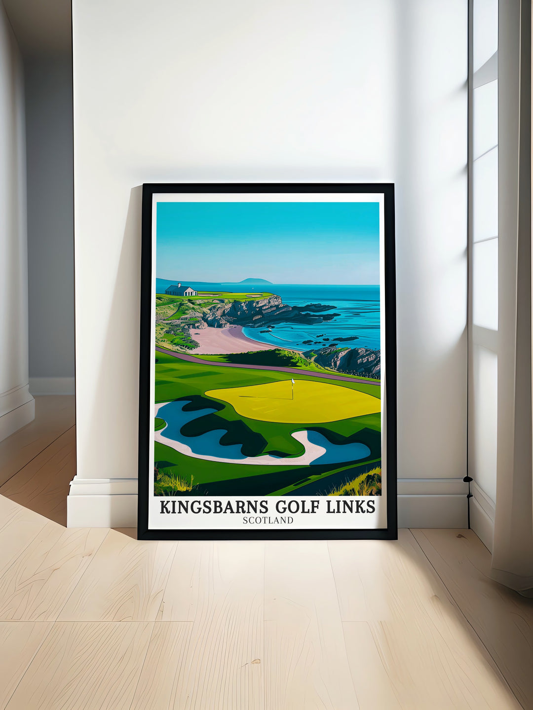 Golfers Hall and North Sea modern prints showcasing the dramatic Scottish coastline and the North Sea with vivid colors and intricate details perfect for enhancing living room art and home decor