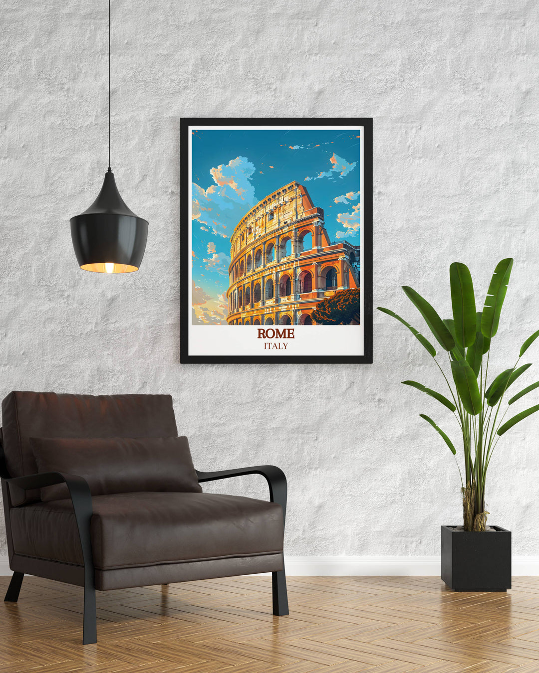 Stunning Italy Illustration of The Colosseum in Rome. This captivating print offers a sophisticated touch to any room and is a perfect choice for a travel gift or elegant home decor.