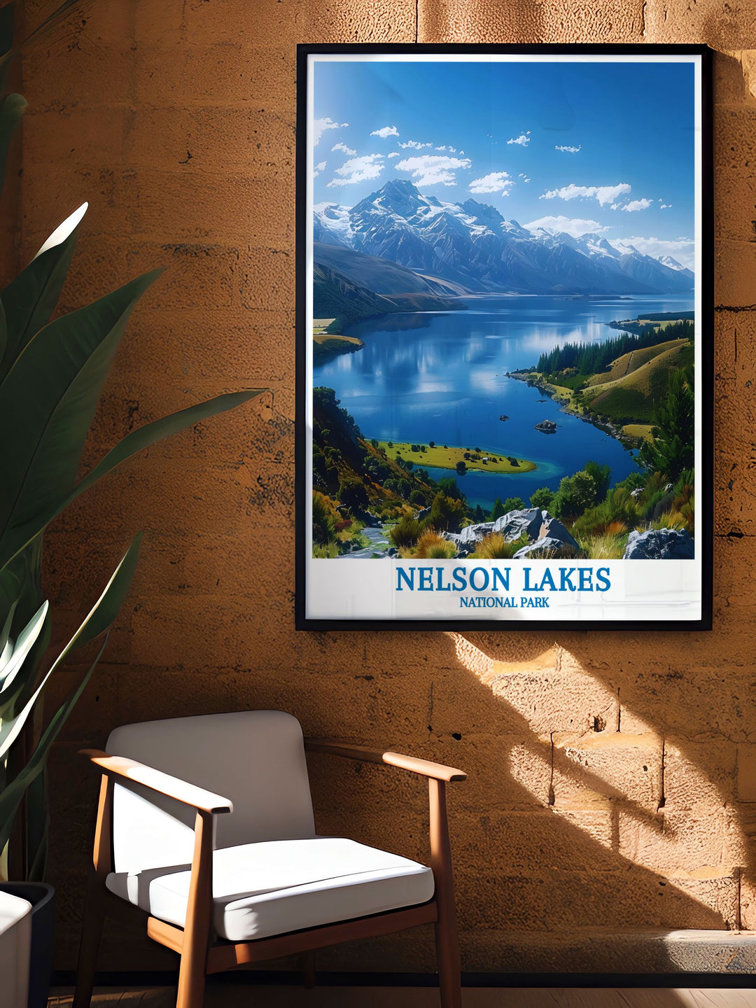 Vibrant Lake Rotoiti poster depicting the serene waters and lush surroundings of this New Zealand location, designed to bring the beauty of the outdoors into your living space and celebrate the natural world.