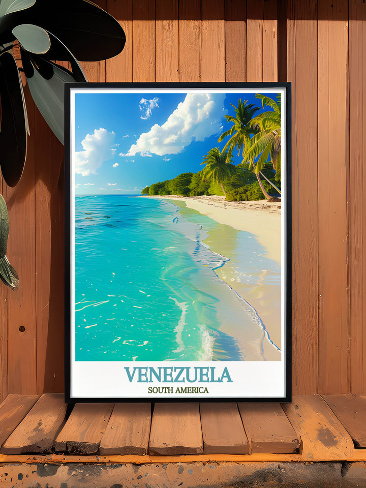 Morrocoy National Park wall art offers a serene depiction of Venezuelas lush landscapes while the Angel Falls print highlights the grandeur of the worlds tallest waterfall creating a perfect pair of stunning living room decor for nature lovers