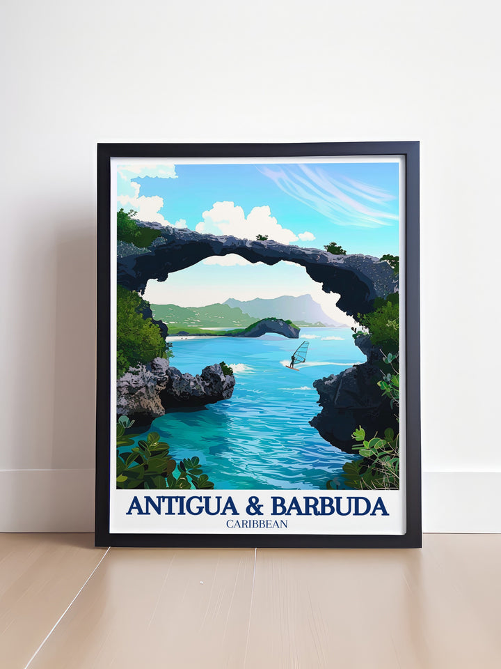 Dickenson Bay Wall Decor bringing the serene and picturesque beauty of Antiguas famous beach into your living space. The artwork is perfect for those who love the Caribbean and want to create a relaxing ambiance with a view of Dickenson Bay