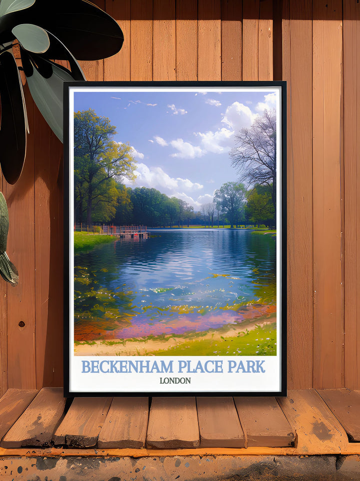 Bring the essence of leisure and relaxation into your home with our Swimming Lake Posters, showcasing the serene beauty of Beckenham Place Parks swimming lake. The detailed illustrations and vibrant colors create a visual escape to this peaceful oasis, perfect for any decor.