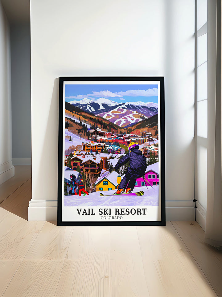 Bring the excitement of Vails winter sports scene into your home with this detailed wall art. Featuring the famous Vail Ski Resort, Golden Peak Terrain Park, and Vail Mountain, this piece is perfect for outdoor enthusiasts and travel lovers.