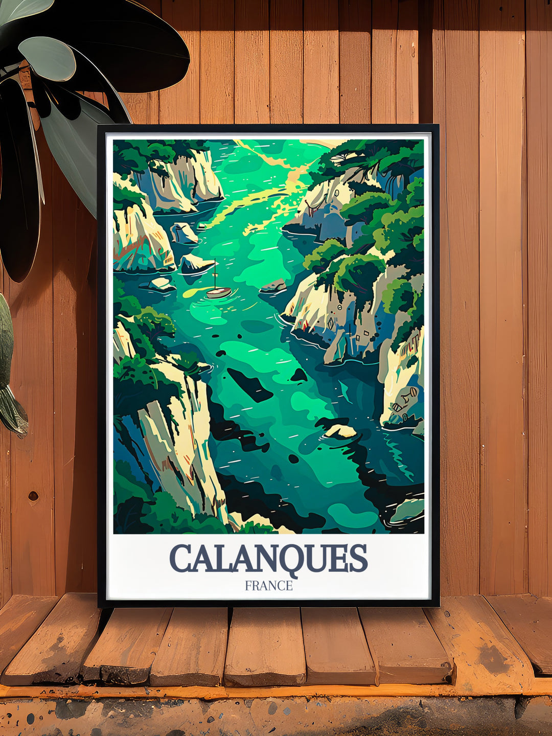 Marseille wall art featuring the breathtaking Calanque de Sormiou and Calanque de Morgiou combines France illustration with modern décor making it an ideal travel print for Mediterranean decor enthusiasts or as a France souvenir.