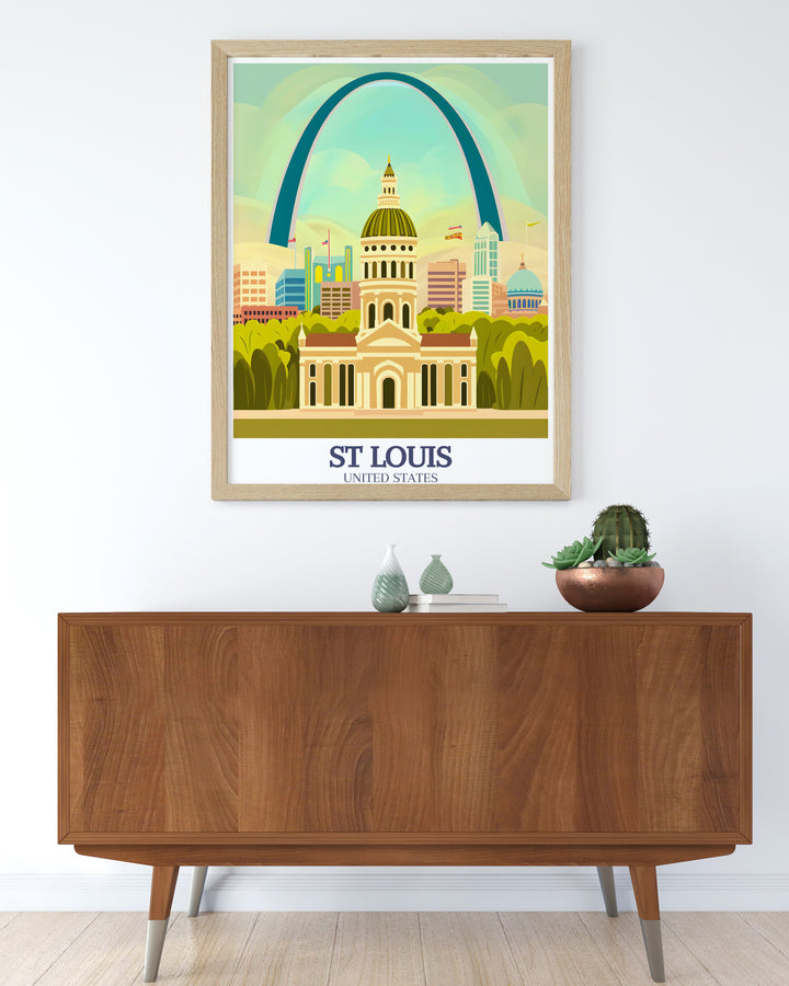 Exquisite St Louis poster featuring Forest Park and Old Courthouse ideal for adding elegance to your living room decor or gifting to art lovers and city enthusiasts vibrant and detailed artwork that celebrates the charm of St Louis landmarks