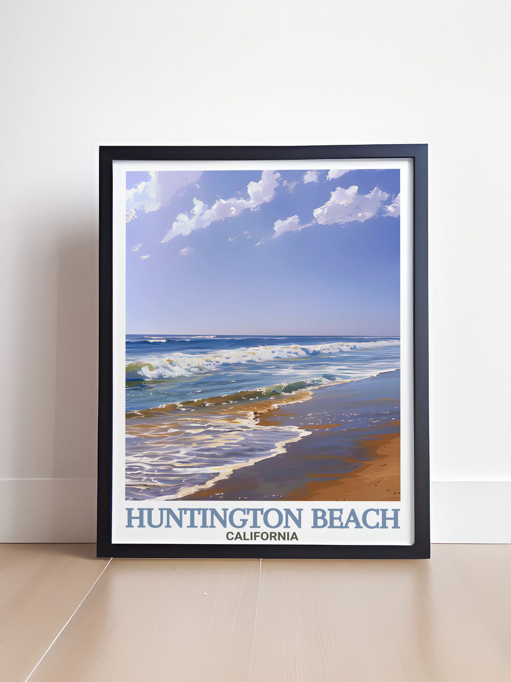 Bring the beauty of Huntington Beach and Huntington State Beach into your home with this vintage style California travel print. The bright colors and detailed imagery make it a perfect wall art piece for those who dream of sunny beaches and ocean breezes.