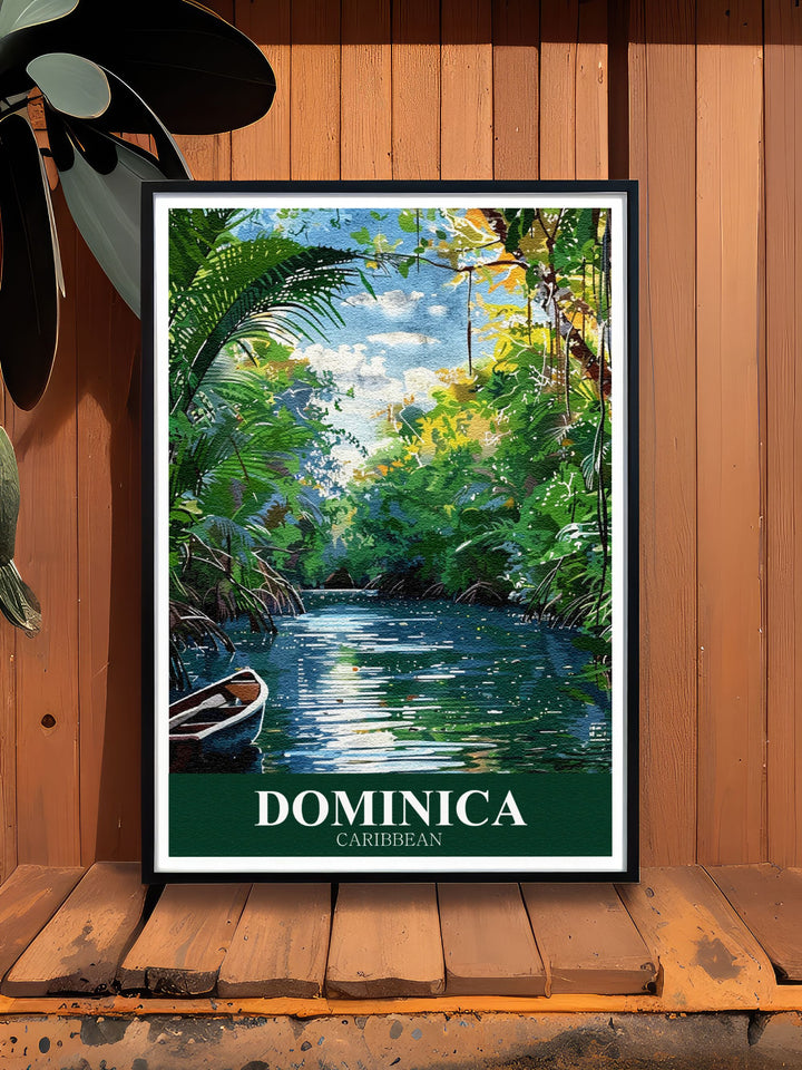 Indian River Poster featuring the stunning beauty of Dominicas famous river a vibrant piece of Caribbean art perfect for adding color and serenity to any room in your home ideal as a travel gift