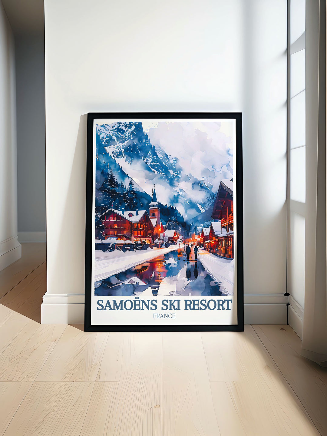 Snowboarding Poster featuring Mont Blanc Grand Massif French Alps capturing the thrill of snowboarding in the stunning landscapes of Morillon Ski Resort ideal for winter sports enthusiasts