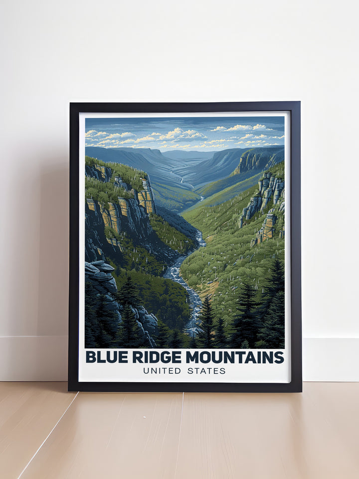 Elegant framed print of Linville Gorge highlighting the stunning ridgeline silhouettes and lush landscapes ideal for enhancing modern decor and creating a tranquil atmosphere in your home