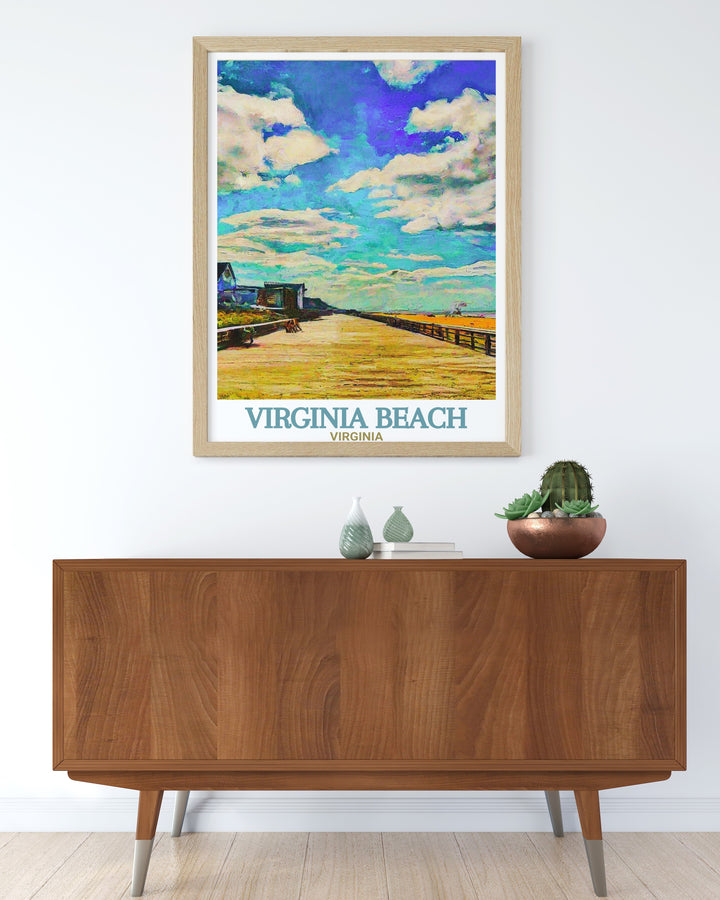 Elegant Virginia Beach wall art with a detailed city map and Virginia Beach Boardwalk capturing the lively spirit of the city perfect for brightening up any space and making a thoughtful and stylish gift for friends and loved ones