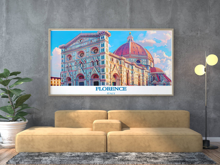 Duomo di Firenze modern art print featuring the iconic Florence cathedral perfect for Italy travel gifts and adding a touch of elegance to your home decor ideal for lovers of Italian art and architecture