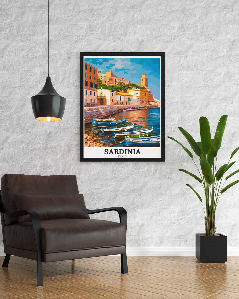 Sardinia poster print showcasing the beauty of Alghero Waterfront Promenade. A perfect addition to your living room decor, bringing a Mediterranean Island feel with Sardinian beaches and Italian heritage. Elegant modern art for any space inspired by Alghero.