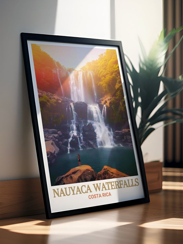 Nauyaca Waterfalls poster featuring the natural beauty of Costa Rica in a stunning art print perfect for travelers and nature lovers this wall art brings the tranquil vibes of Nauyaca into your space making it an ideal choice for modern decor and thoughtful gifts