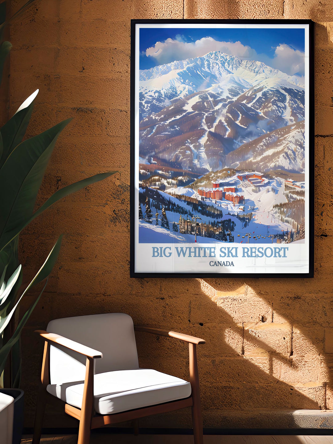 Canvas art featuring the scenic landscapes of Big White Mountain, with its stunning snow covered peaks and vibrant blue skies, offering a window into the beauty of the Rocky Mountains.