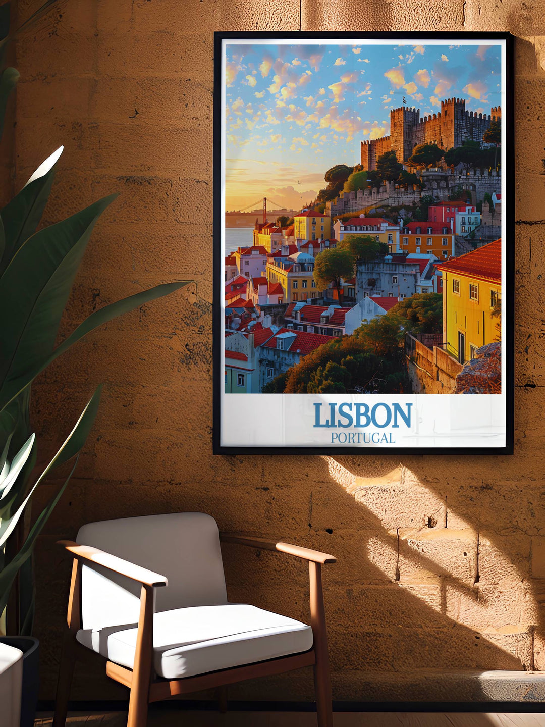 Sao Jorge Castle Modern Décor emphasizing the historical beauty and architectural details of the castle with a sleek design perfect for enhancing any room in your home.