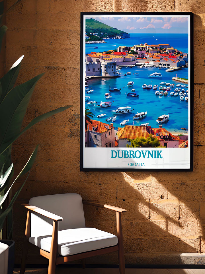 Custom print offering unique perspectives of Dubrovnik, capturing the timeless beauty and cultural richness of Croatias historic city.