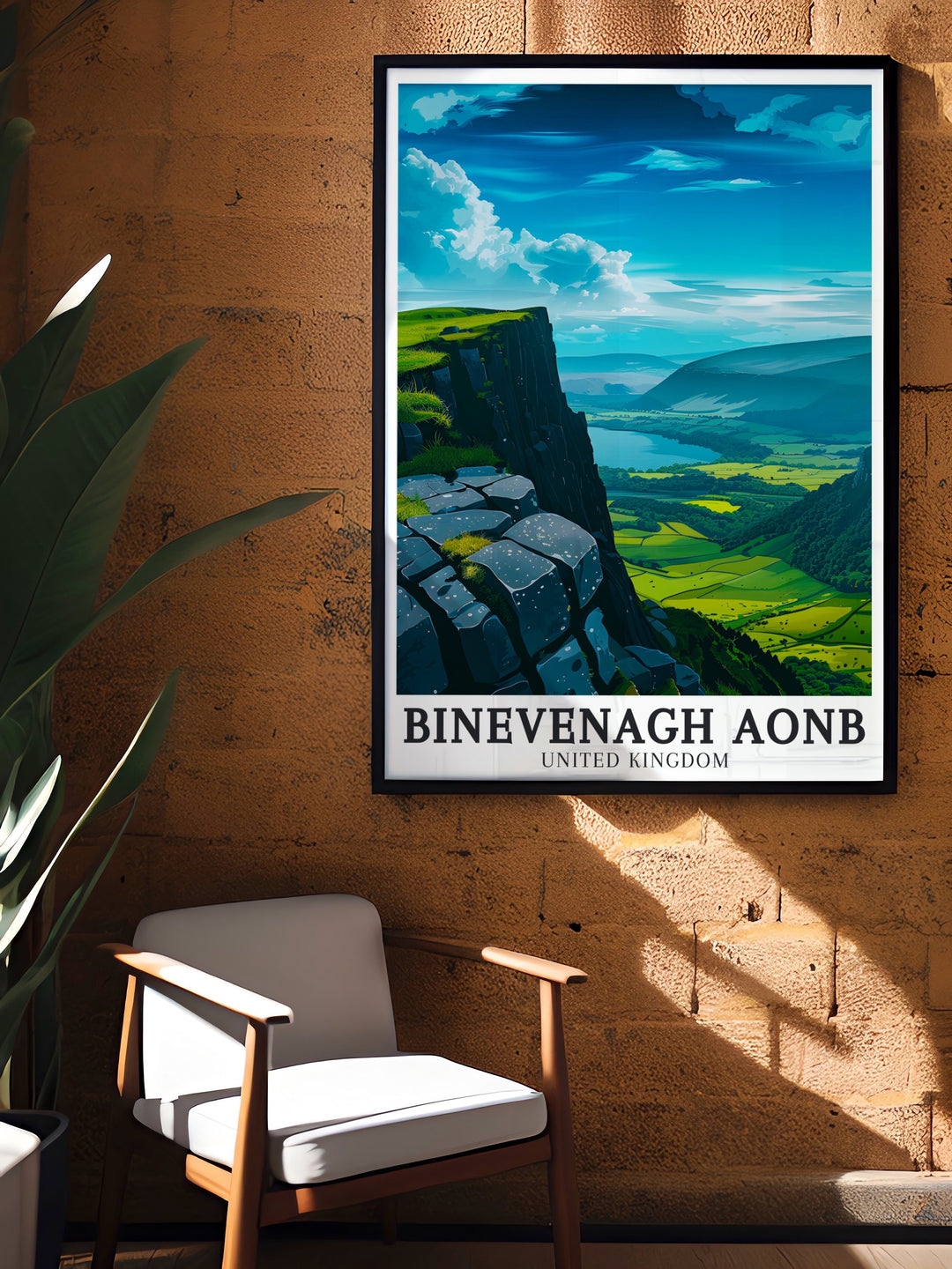 National Park poster of Binevenagh National Landscape Antrim basalt plateau celebrating the serene and majestic landscapes of Northern Ireland ideal for nature lovers and those who enjoy Northern Ireland art