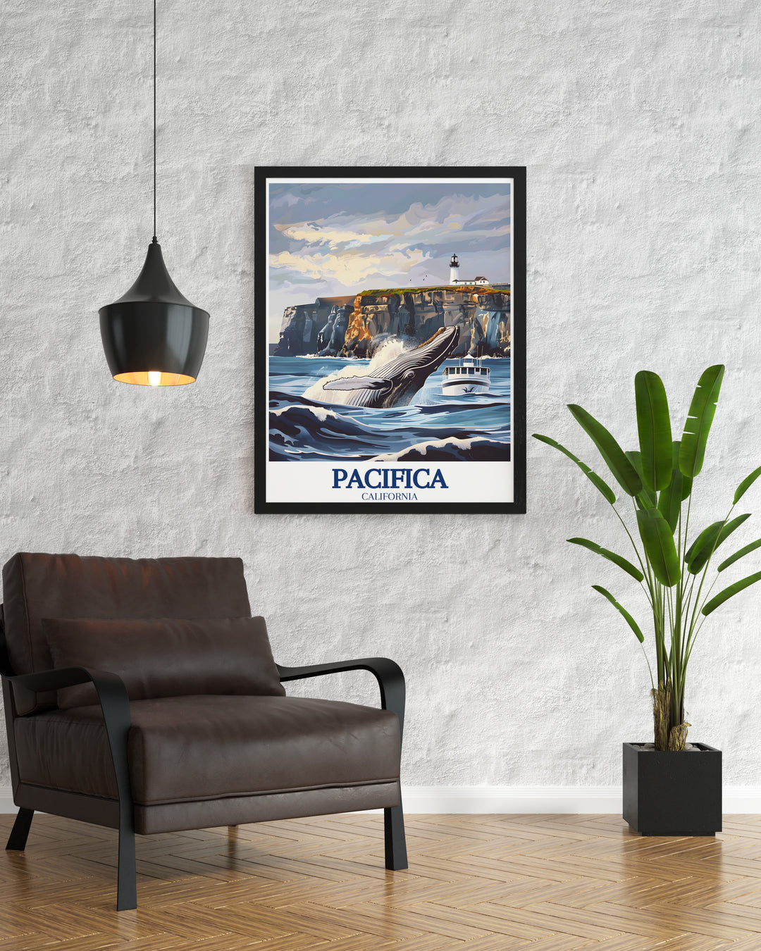 Pacifica wall art with detailed maps and paintings of Mori Point and Sharp Park Beach perfect for California gifts