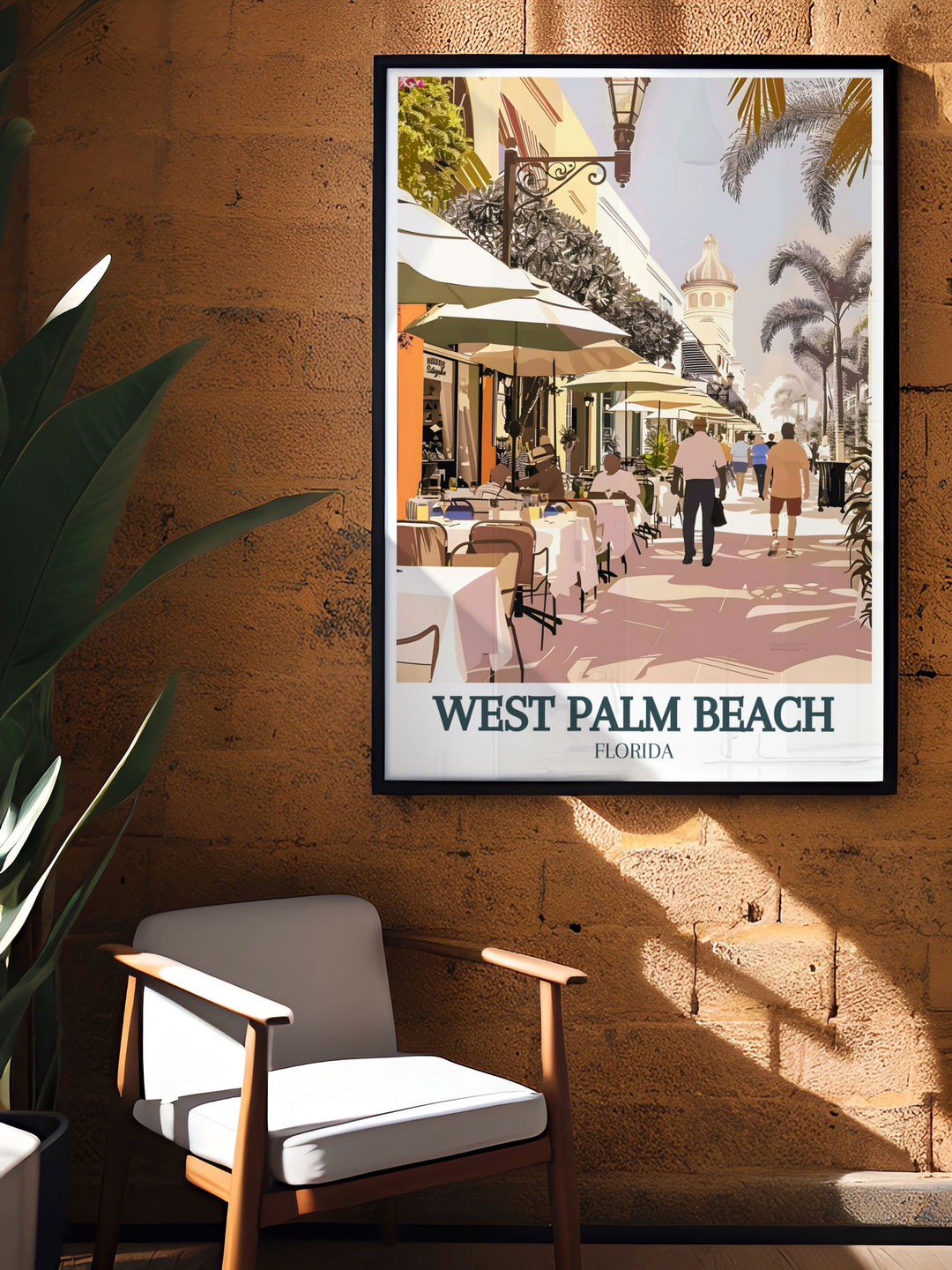 Bring the beauty of West Palm Beach into your home with this elegant print of Downtown Worth Avenue a piece of Florida artwork that offers the perfect combination of relaxation and upscale charm for your living room bedroom or workspace