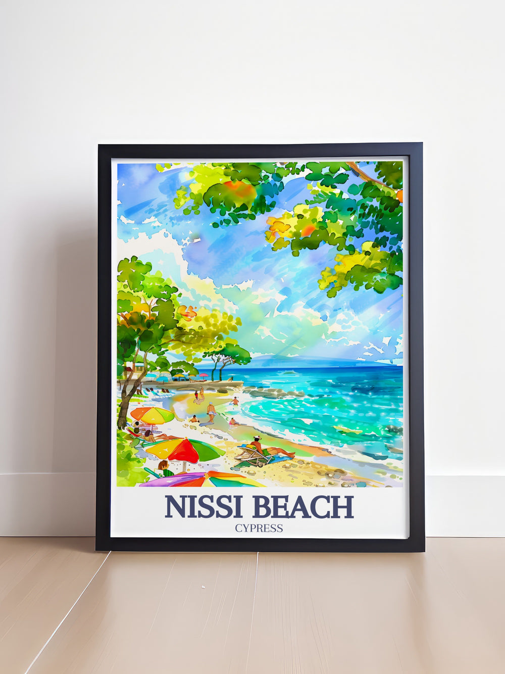 A vibrant Nissi Beach poster print that brings the beauty of Cypruss shoreline into your space. Featuring the clear waters and sandy beaches of Ayia Napa, this travel print is a wonderful addition to any home and makes a perfect gift for beach lovers.