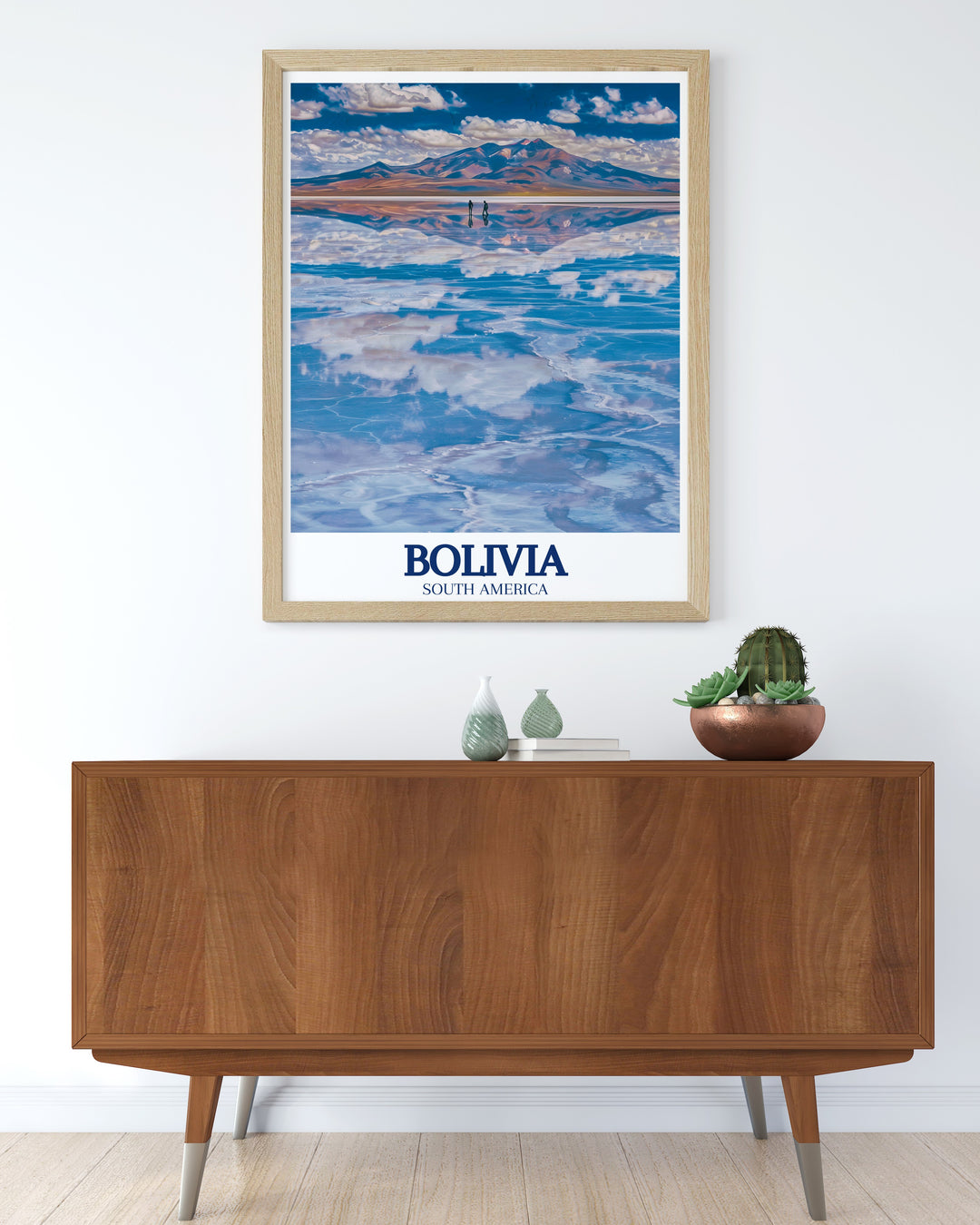 Elegant Bolivia poster capturing the unique beauty of the Uyuni Salt Flats and the dramatic Cordillera Real mountain range a perfect addition to any home decor collection