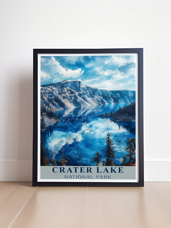 Unique Caldera Prints highlighting the awe inspiring scenery of Crater Lake. Perfect for nature enthusiasts looking to add a touch of natural wonder to their home decor. High quality artwork that captures the essence of Crater Lake.