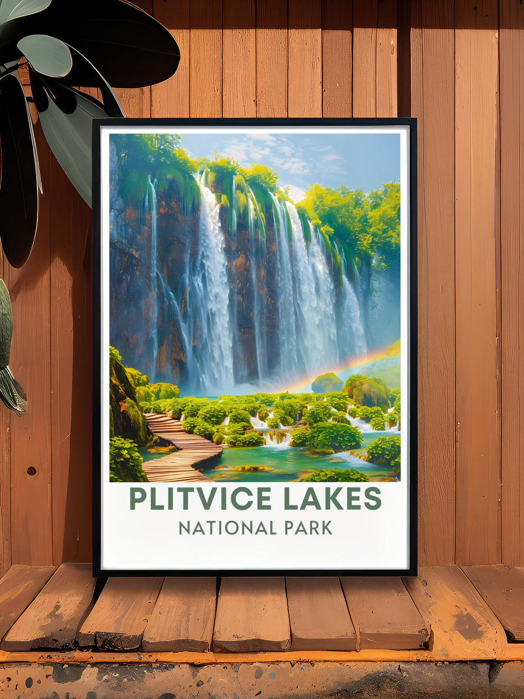 Veliki Slap Boardwalk wall art featuring the picturesque waterfall and vibrant greenery of Plitvice Lakes National Park perfect for enhancing your living space with the natural beauty of Croatias iconic landscape