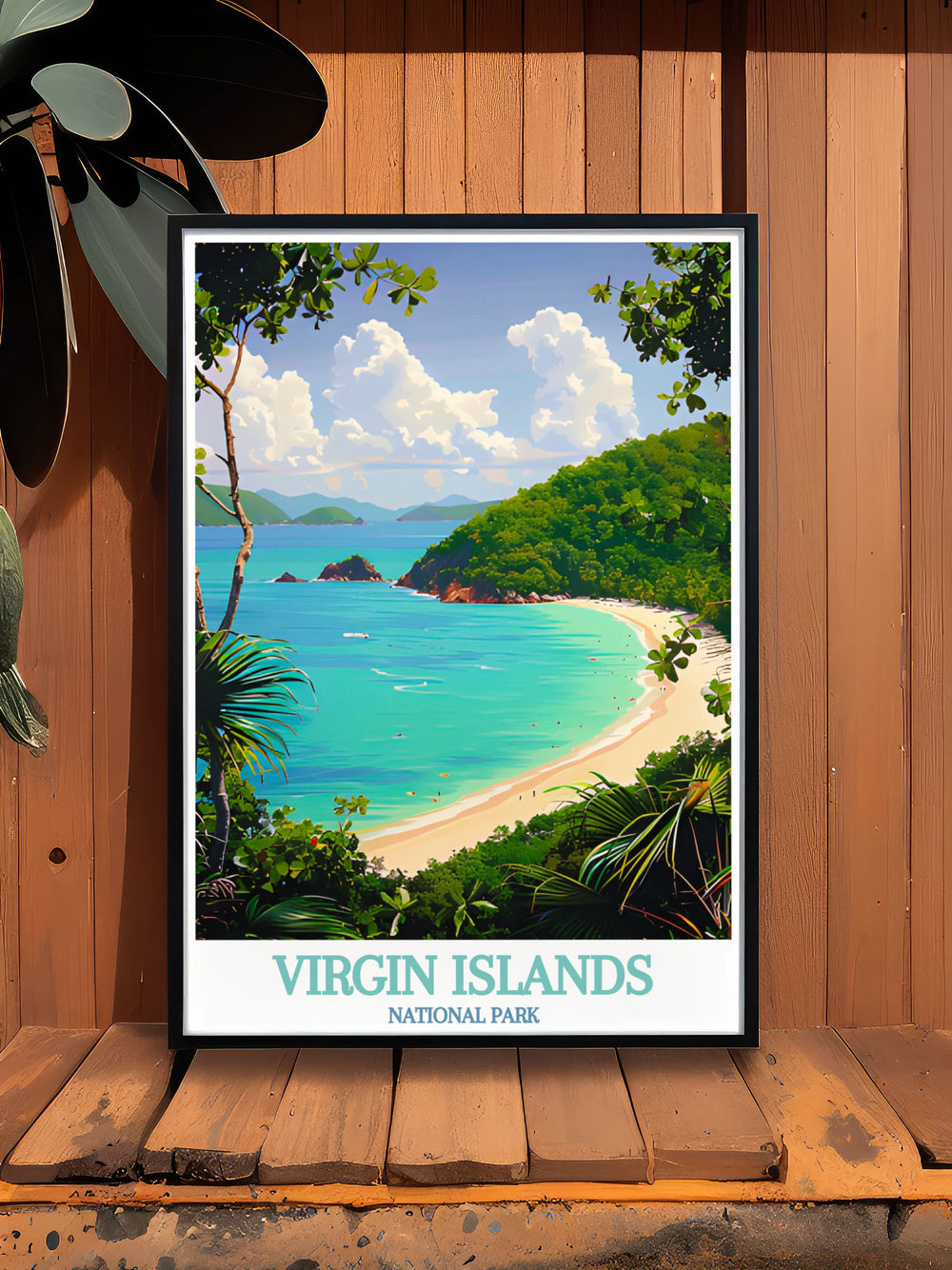 Elegant framed print of Trunk Bay ideal for living rooms featuring vibrant colors and detailed scenery capturing the beauty of the Virgin Islands