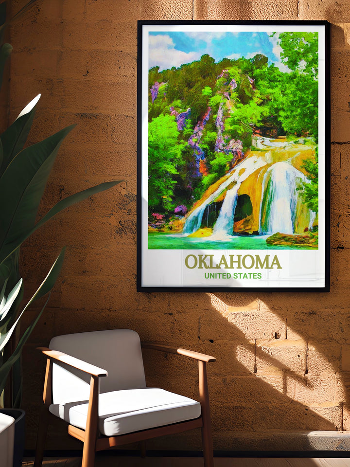 Oklahoma travel print featuring Turner Falls Park. The black and white fine line art adds a modern touch to home decor. Perfect as a thoughtful gift for friends and family on special occasions like birthdays anniversaries and holidays.