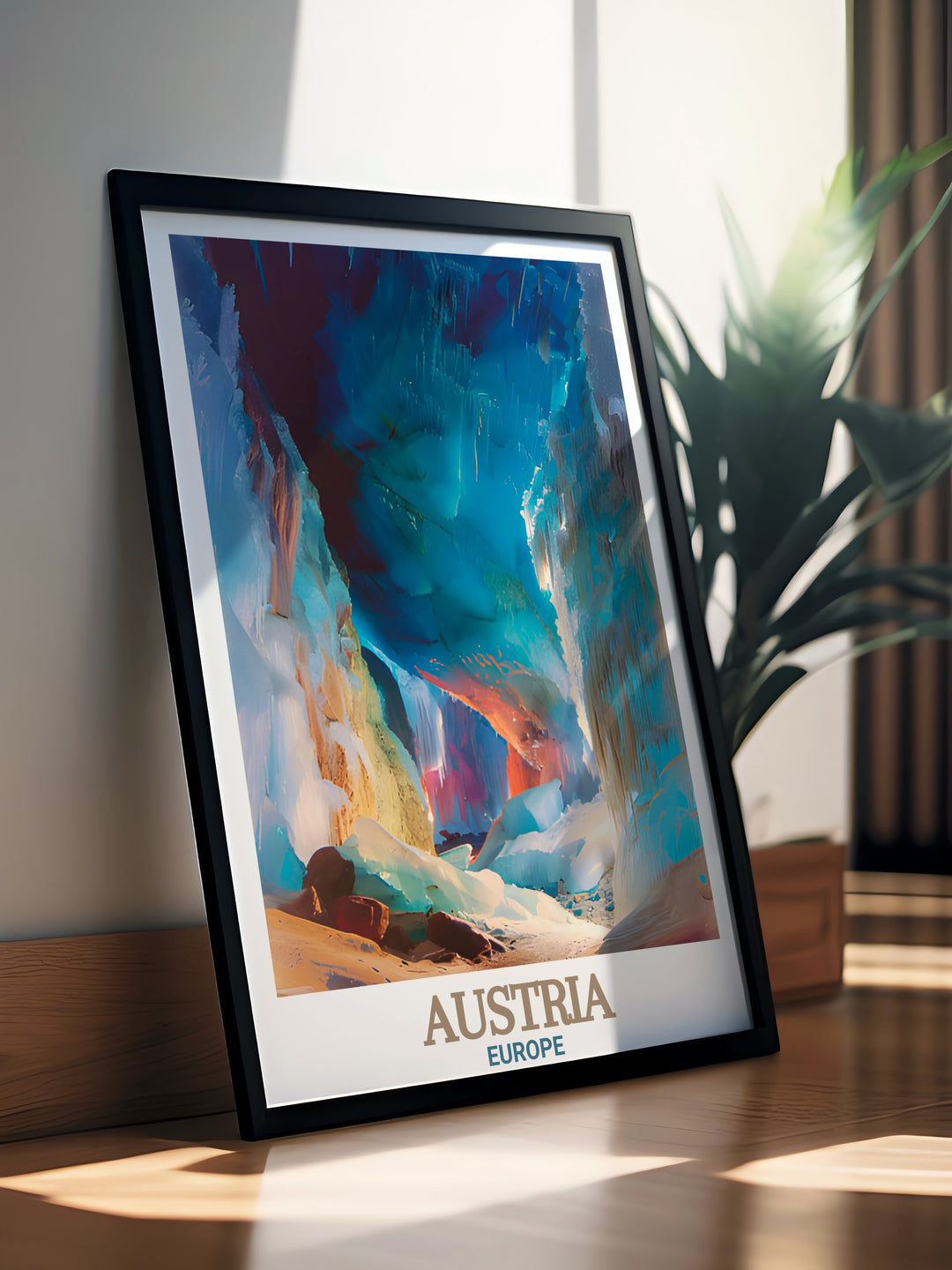 Bring the beauty of Austria and the awe of the Eisriesenwelt Ice Cave to your home with this Austria Poster. This colorful art print adds elegance to your living room or office decor. A perfect gift for friends and loved ones on any occasion.