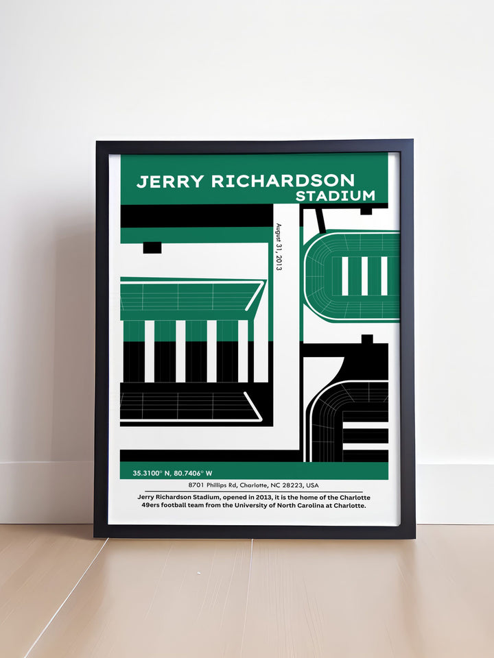 Unique College Football Art showcasing Jerry Richardson and the Charlotte 49ers team a great addition to any sports fans collection and a perfect gift for UNC Charlotte supporters