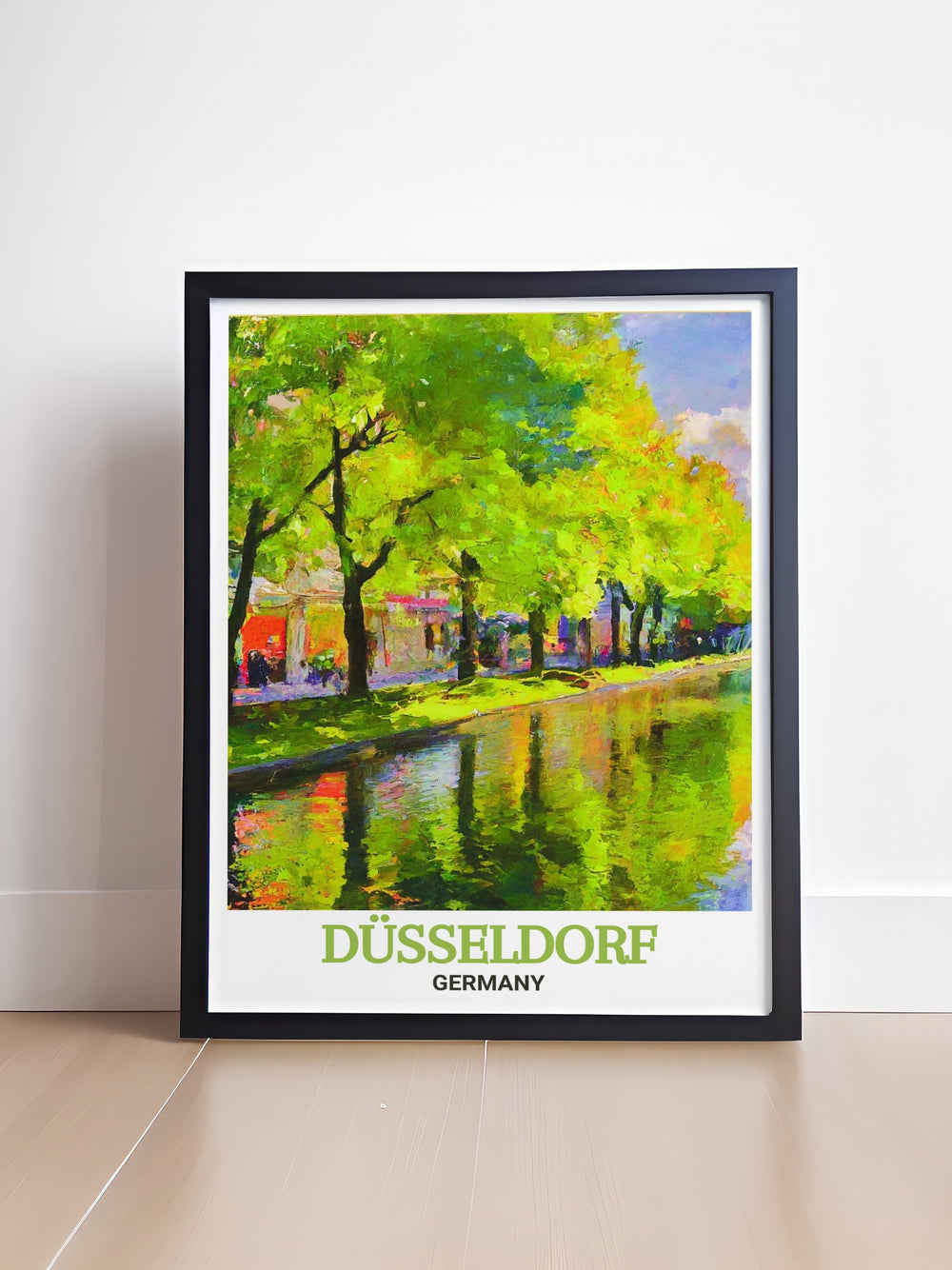 This Düsseldorf wall art showcases the grandeur of Königsallee, combining artistic design with historical landmarks. Perfect for those who appreciate travel inspired decor, this print captures the citys beauty through a detailed map and modern aesthetic.