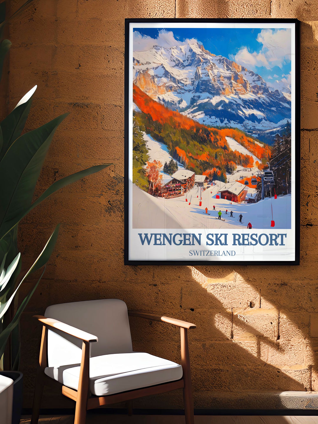 Celebrate the charm of Switzerland with this vintage poster of Wengen Ski Resort. Featuring its iconic chalets and pristine snow, this artwork evokes the timeless beauty of the Swiss Alps, ideal for classic travel art enthusiasts.