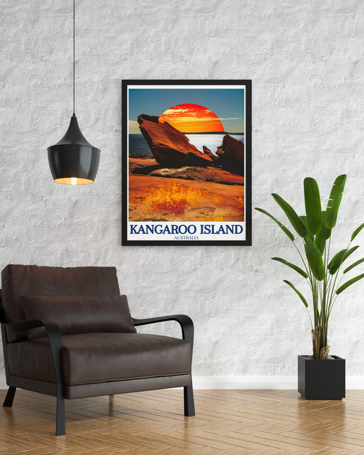 This Kangaroo Island poster print features the stunning natural beauty of Flinders Chase National Park and the serene Stokes Bay, perfect for bringing the charm of South Australia into your home.