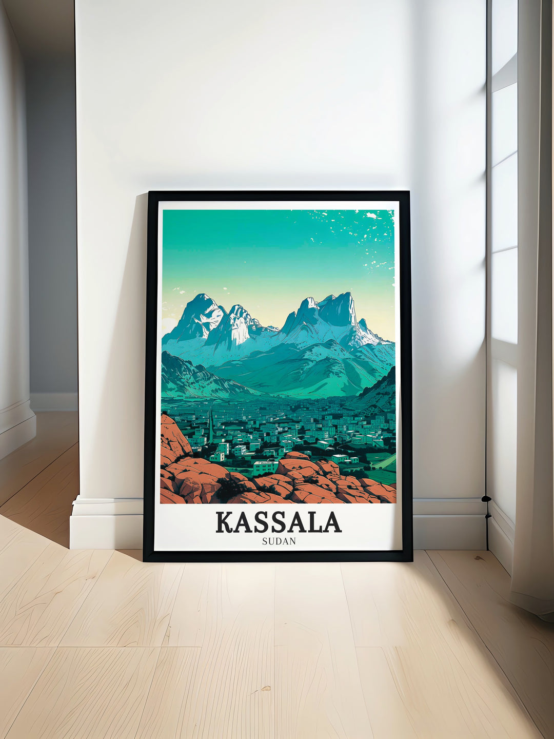 Mukram suburb and Taka Mountains modern print showing detailed scenery perfect for elegant home decor and sophisticated wall art.