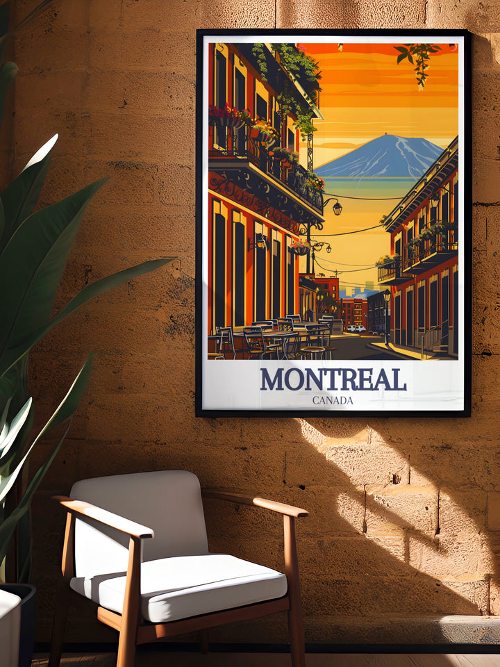 Elegant Montreal poster featuring Rue Crescent Mount Royal perfect for adding class to your living space detailed and vibrant artwork showcasing the beauty of Montreals urban and natural elements.