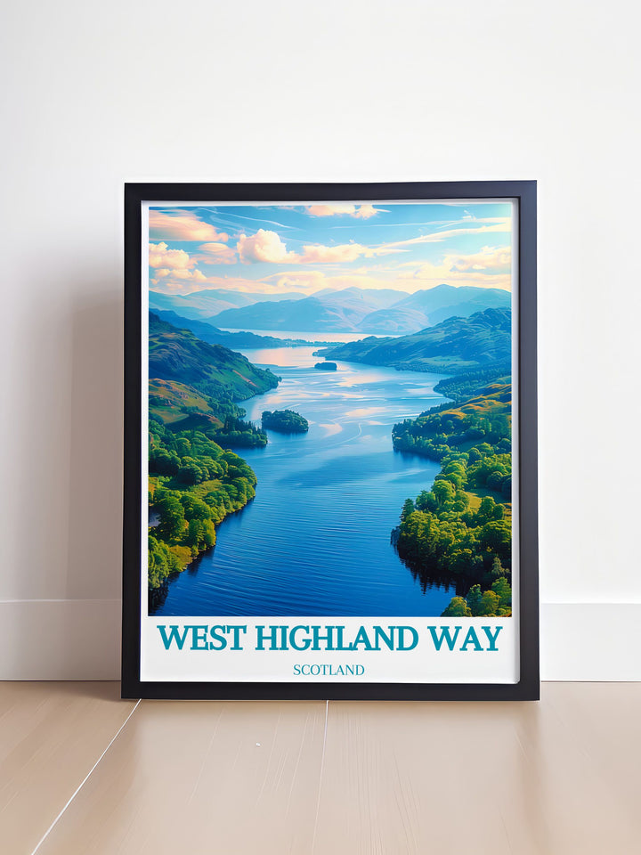 Loch Lomond Modern Prints showcasing the serene beauty of one of Scotlands most famous lochs. This West Highland Way Poster Print is a great way to bring the Scottish Highlands into your home and makes an ideal gift for lovers of nature and adventure.