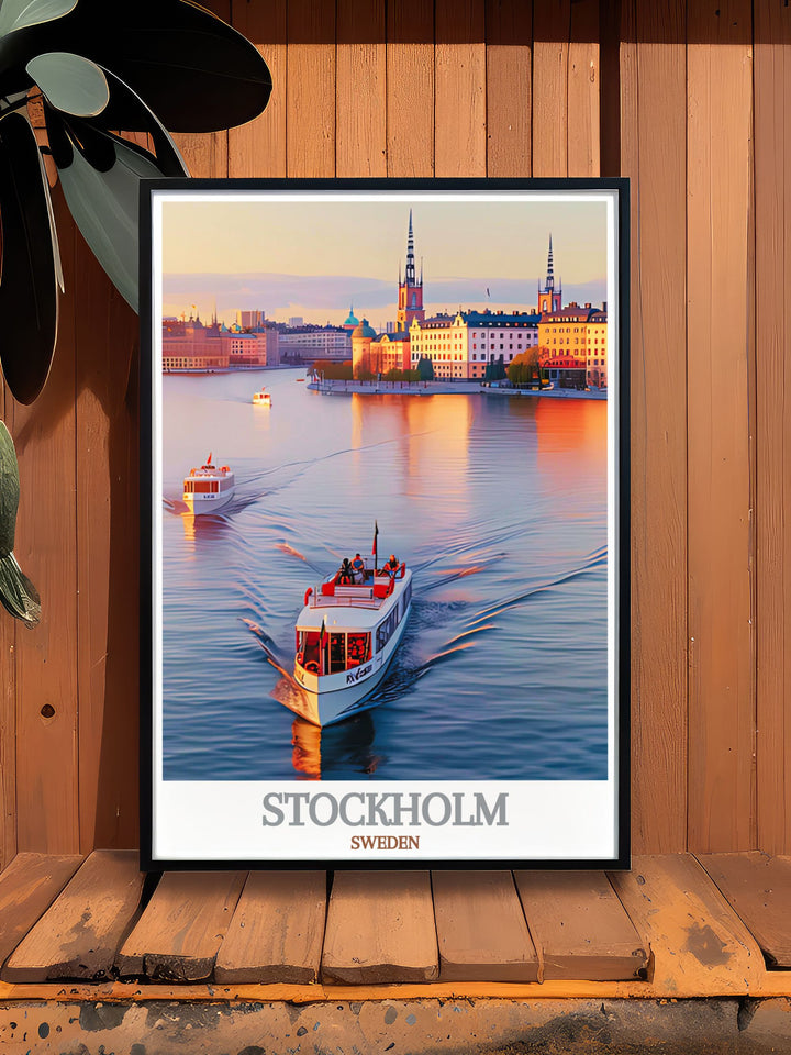 Our Stockholm poster showcases the tranquil beauty of Riddarfjarden blending nature and urban life in a fine line print that is perfect for modern home decor and as a versatile gift for birthdays anniversaries and holidays