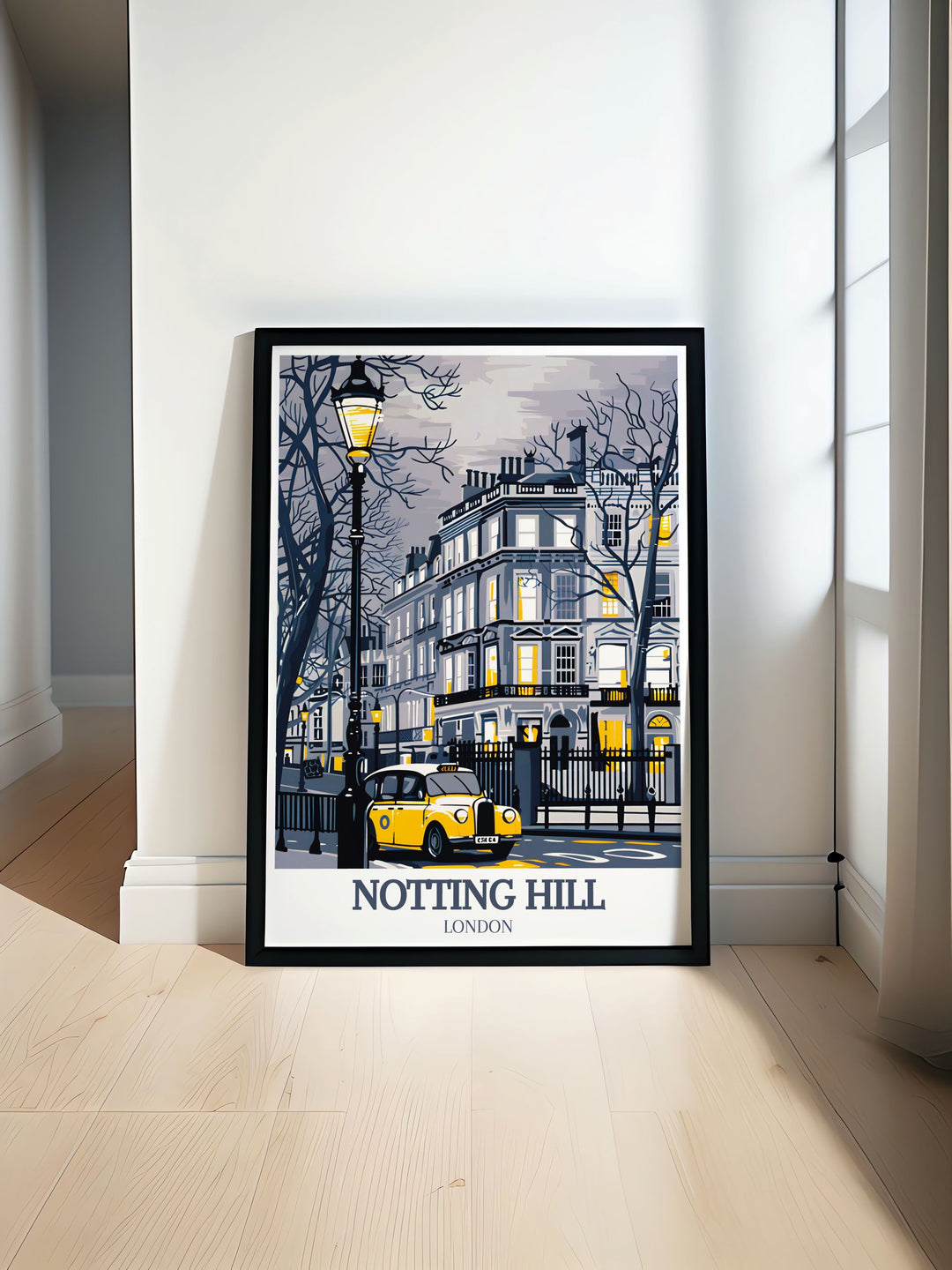 Notting Hill Poster Print featuring iconic London streets such as Portobello Road and Westbourne Grove. Perfect for adding a touch of London charm to any room. This high quality travel print is ideal for London lovers and makes a thoughtful gift for friends or family.