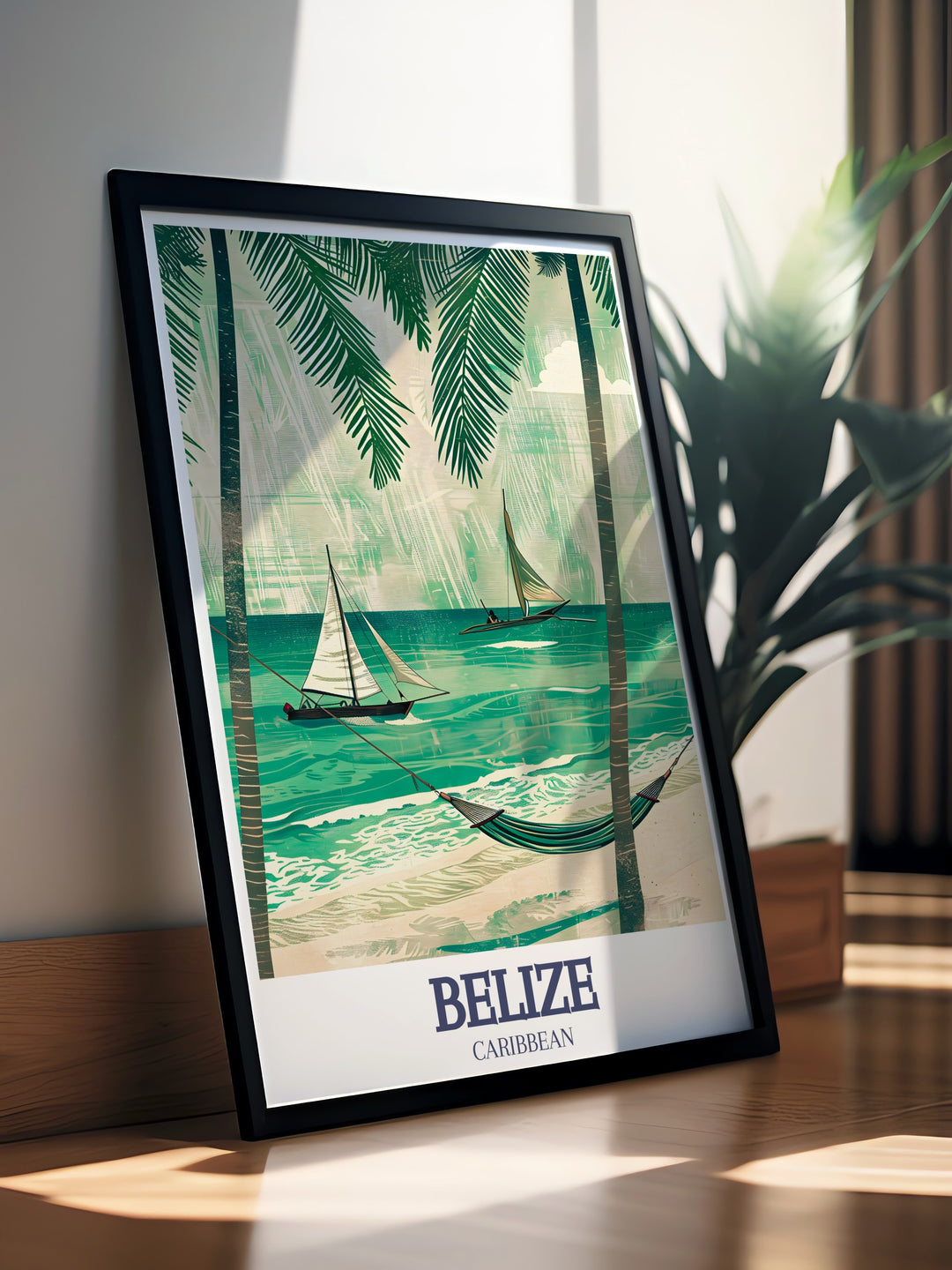 Secret Beach Ambergris Caye vintage print showcasing the peaceful beach scene of the Caribbean perfect for art and travel lovers adding a unique and captivating element to your home decor