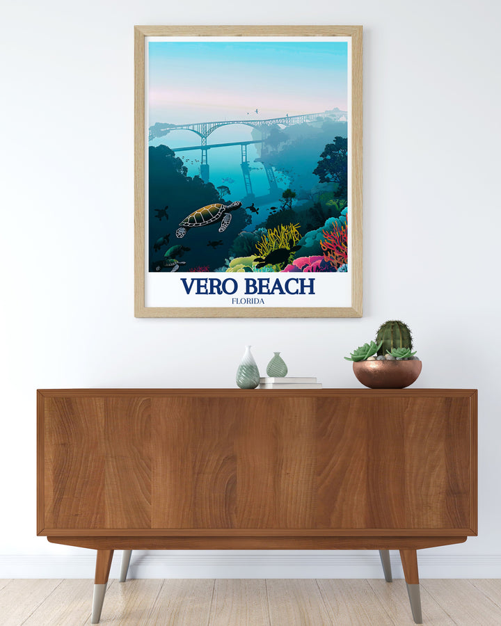 Wabasso Bridge framed art offers a stunning view of one of Floridas most iconic landmarks, perfect for beach lovers and those who enjoy the states natural beauty. This artwork adds a touch of coastal charm to any room, making it a thoughtful gift for travelers.