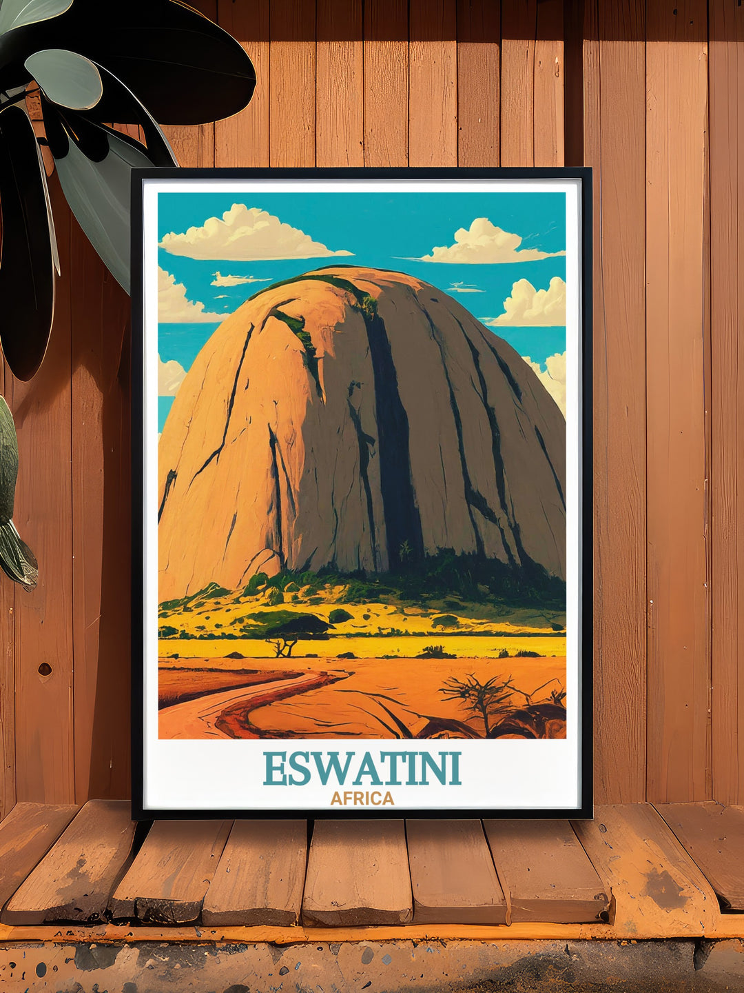 Eswatini vintage poster offers a nostalgic glimpse into the rugged beauty of Sibebe Rock, one of Africas most impressive natural formations. This canvas print is perfect for adding a sense of adventure and exploration to your home.