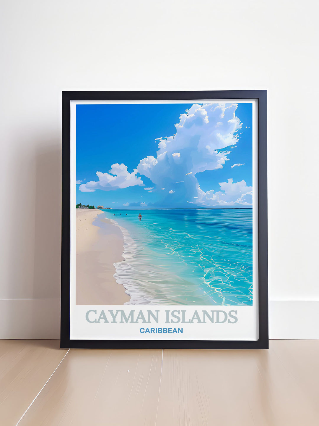 Cayman Islands art print of Seven Mile Beach highlighting the serene landscapes of the Caribbean available as a digital download and personalized gift ideal for travel enthusiasts and lovers of elegant wall decor