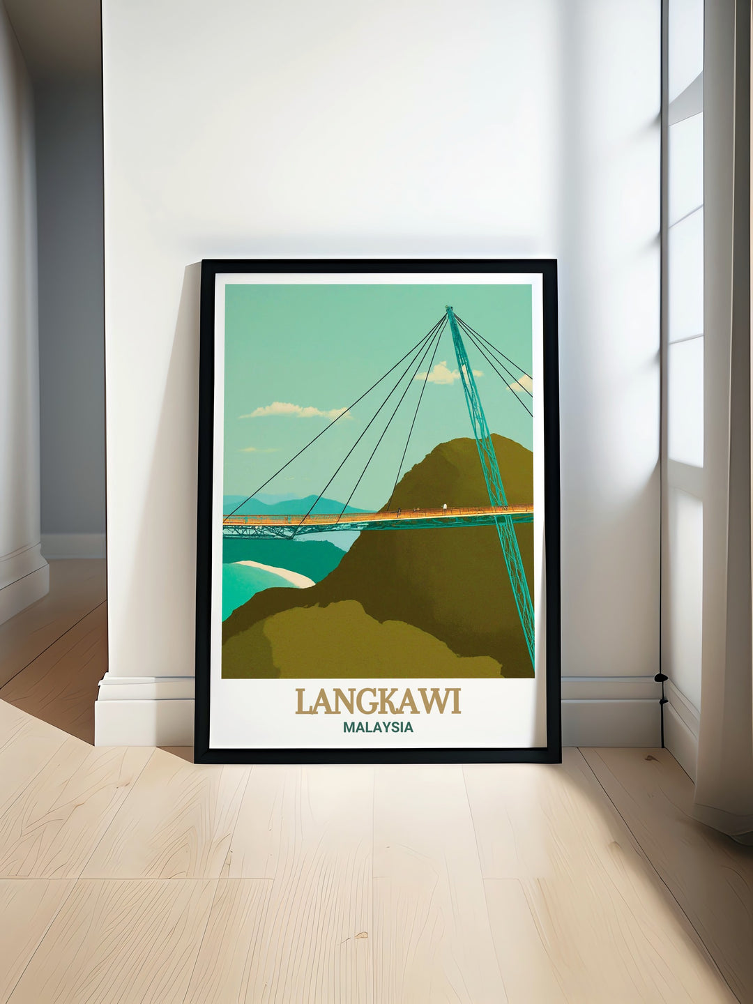 Langkawi Sky Bridge canvas print showcasing the sweeping beauty of Langkawis landscapes. This vibrant travel poster captures the essence of Malaysias natural and man made wonders, ideal for adding an exotic touch to any room or as a personalized Langkawi gift.