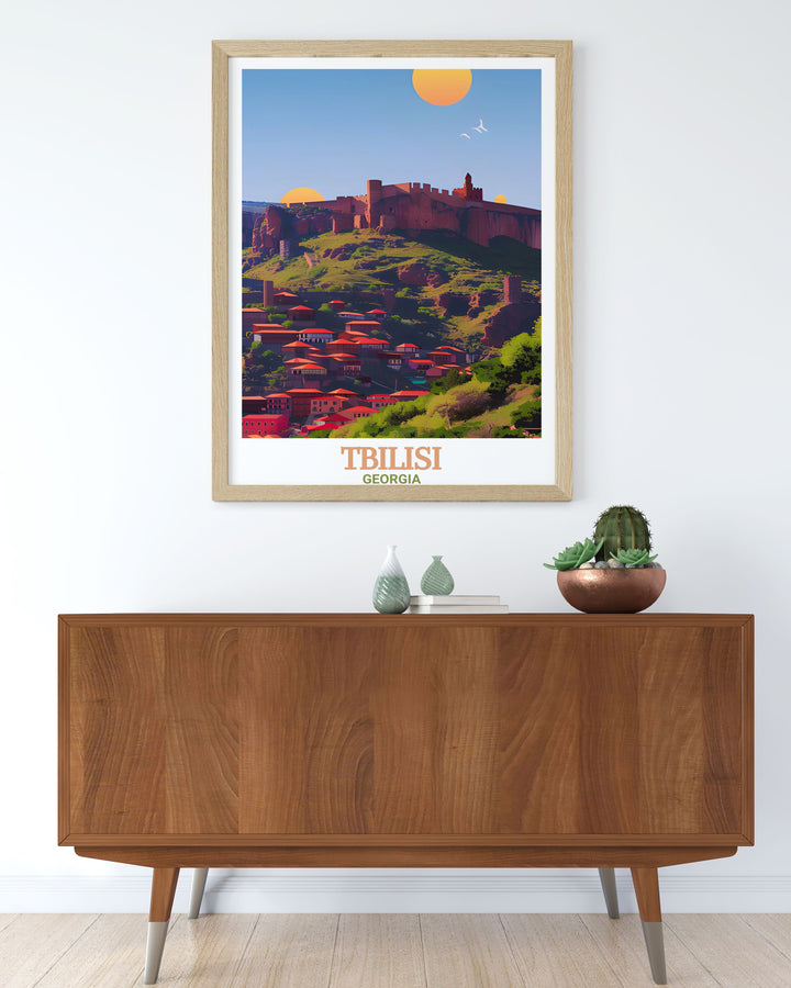 Tbilisi Art Print with Narikala Fortress and city map is the ideal wall décor for anyone who loves Georgia. This elegant print is a great way to personalize your living room bedroom or office and makes a beautiful gift for special occasions.