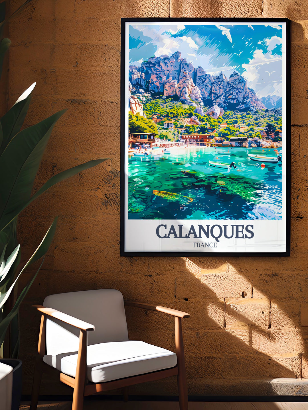 Stunning Calanque dEnVau and Calanque de Sormiou travel prints showcase the breathtaking cliffs and clear waters of the French Mediterranean ideal for anyone looking for Marseille souvenirs or Mediterranean art for their home.