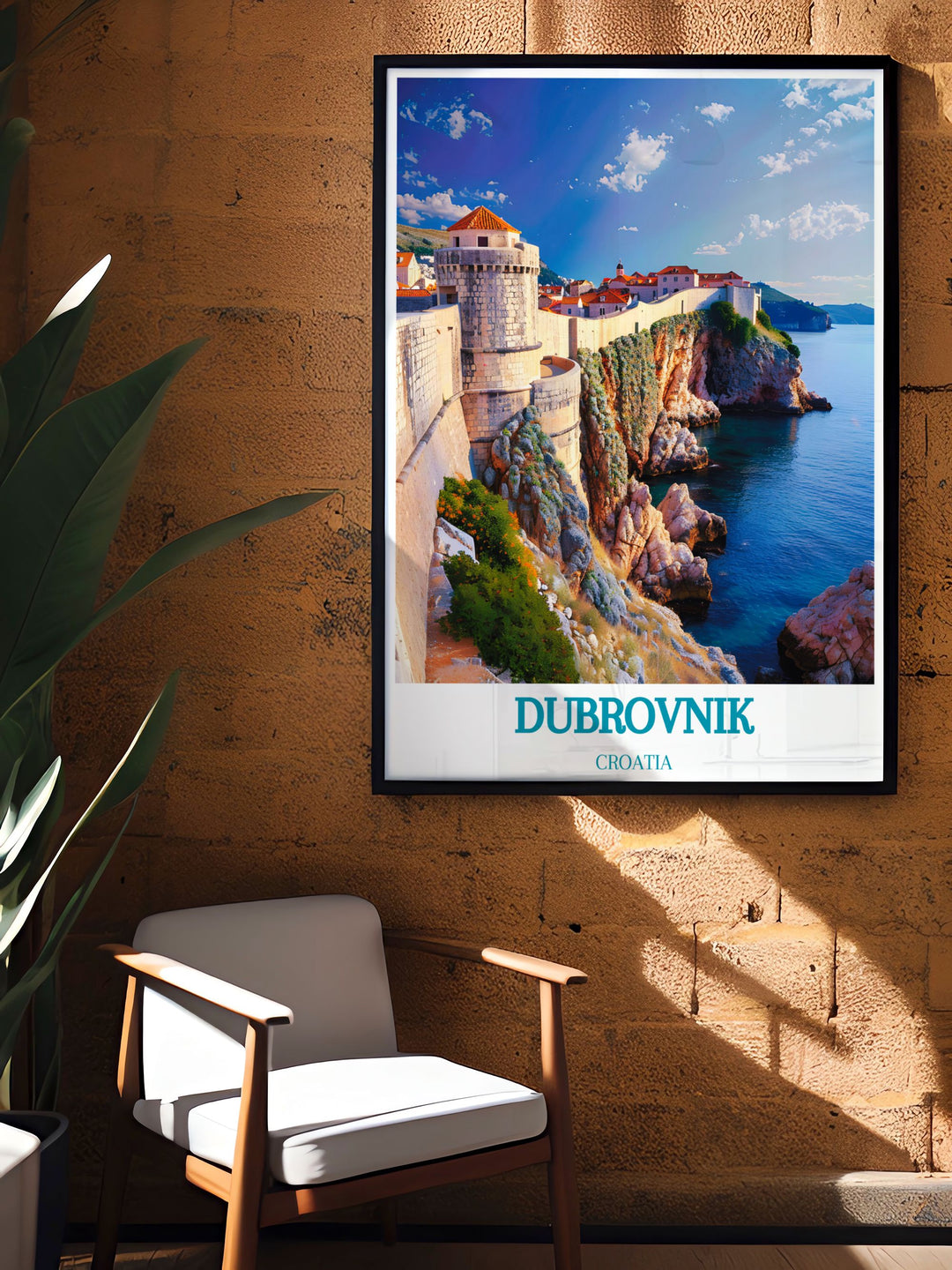 Travel poster of Dubrovnik highlighting the majestic views from the city walls, ideal for adventure enthusiasts and history lovers.