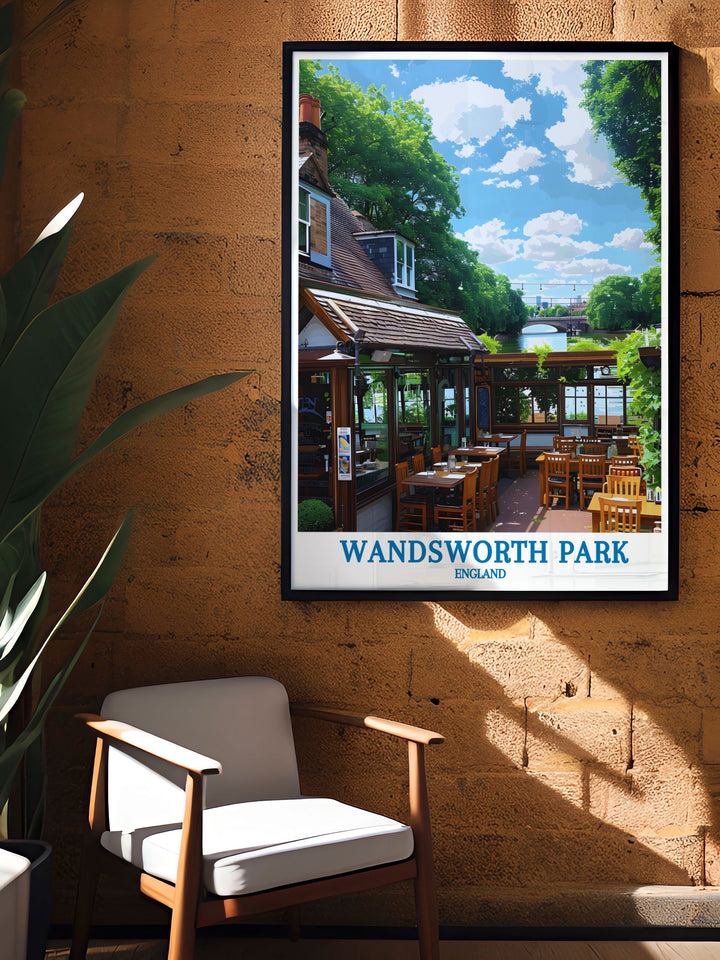 This romantic fine art print of Wandsworth Park captures the essence of one of Londons most beloved green spaces. Perfect for gifting or as a personal addition to a collection, it brings the magic of the citys parks into any space, offering a timeless piece for lovers of nature and history, celebrating the parks enduring appeal.